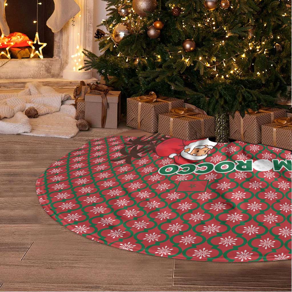 Morocco Christmas Tree Skirt with Santa Claus Camel Caravan Desert Scene and Red Pattern Design - Wonder Print Shop