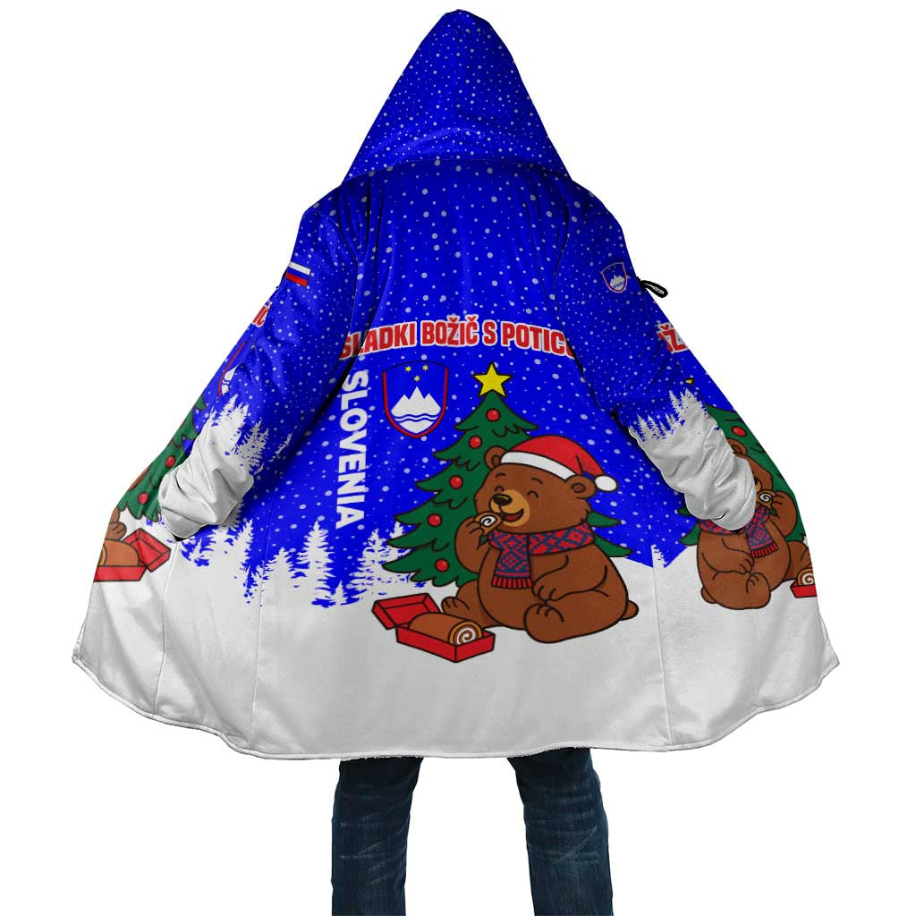 Slovenia Christmas Cloak with Bear Potica Cake Snowy Tree and National Emblem Design - Wonder Print Shop