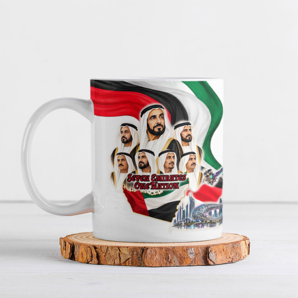 United Arab Emirates National Day Ceramic Mug Seven Emirates Flag Camel Rider Dubai Skyline