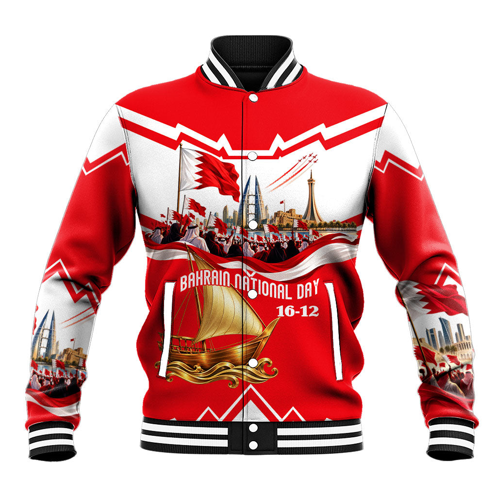 Bahrain National Day Baseball Jacket Cultural Flag Emblem Vintage Collage
