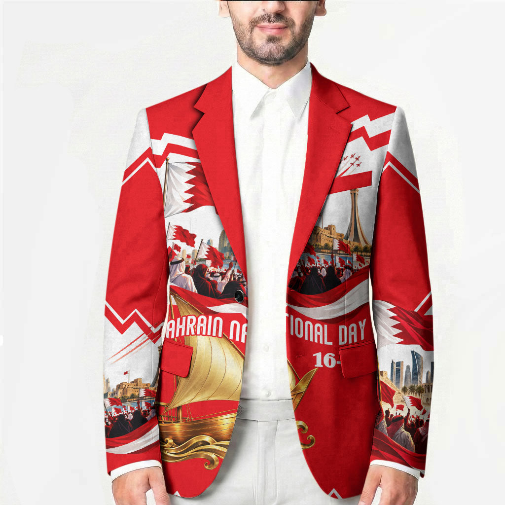 Bahrain National Day Blazer Cultural Flag Emblem Vintage Collage