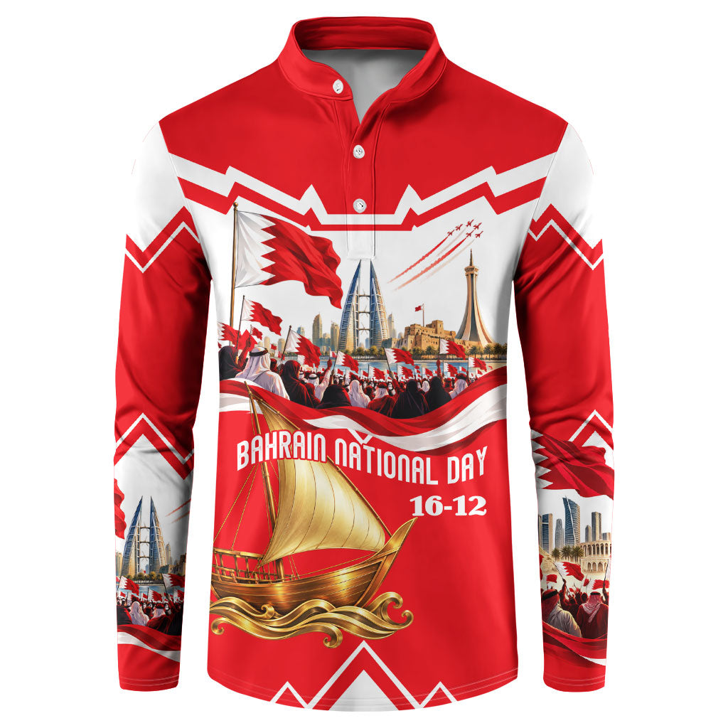Bahrain National Day Button Sweatshirt Cultural Flag Emblem Vintage Collage
