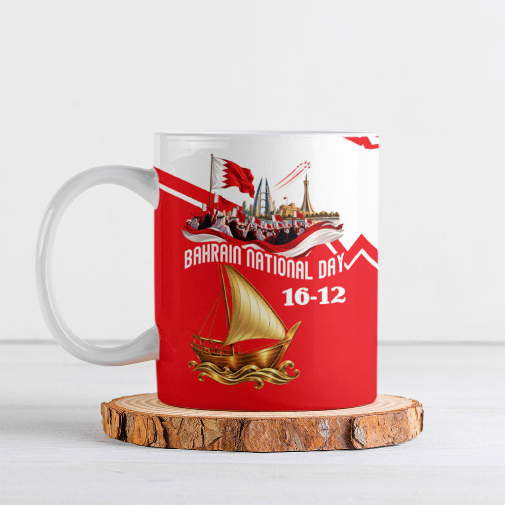 Bahrain National Day Ceramic Mug Cultural Flag Emblem Vintage Collage
