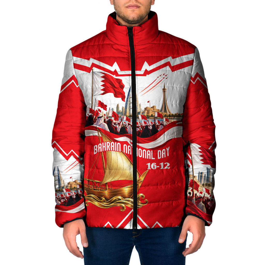 Bahrain National Day Padded Jacket Cultural Flag Emblem Vintage Collage