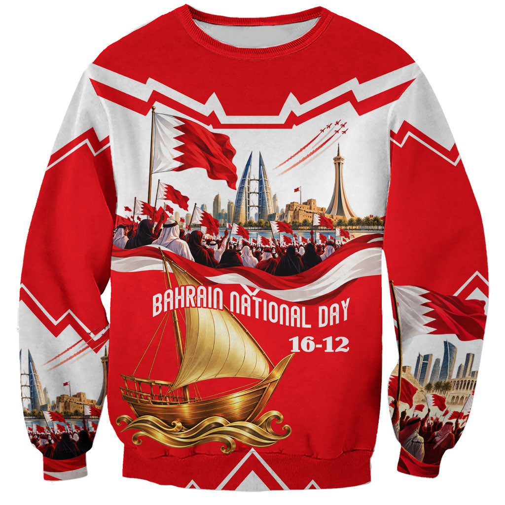 Bahrain National Day Sweatshirt Cultural Flag Emblem Vintage Collage