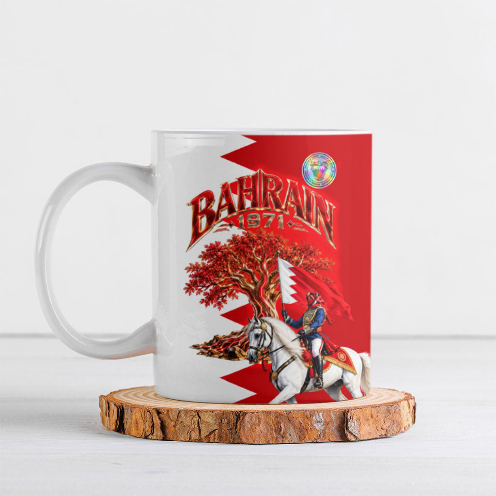 Bahrain National Day Ceramic Mug Cultural Emblem Flag Horse Knight