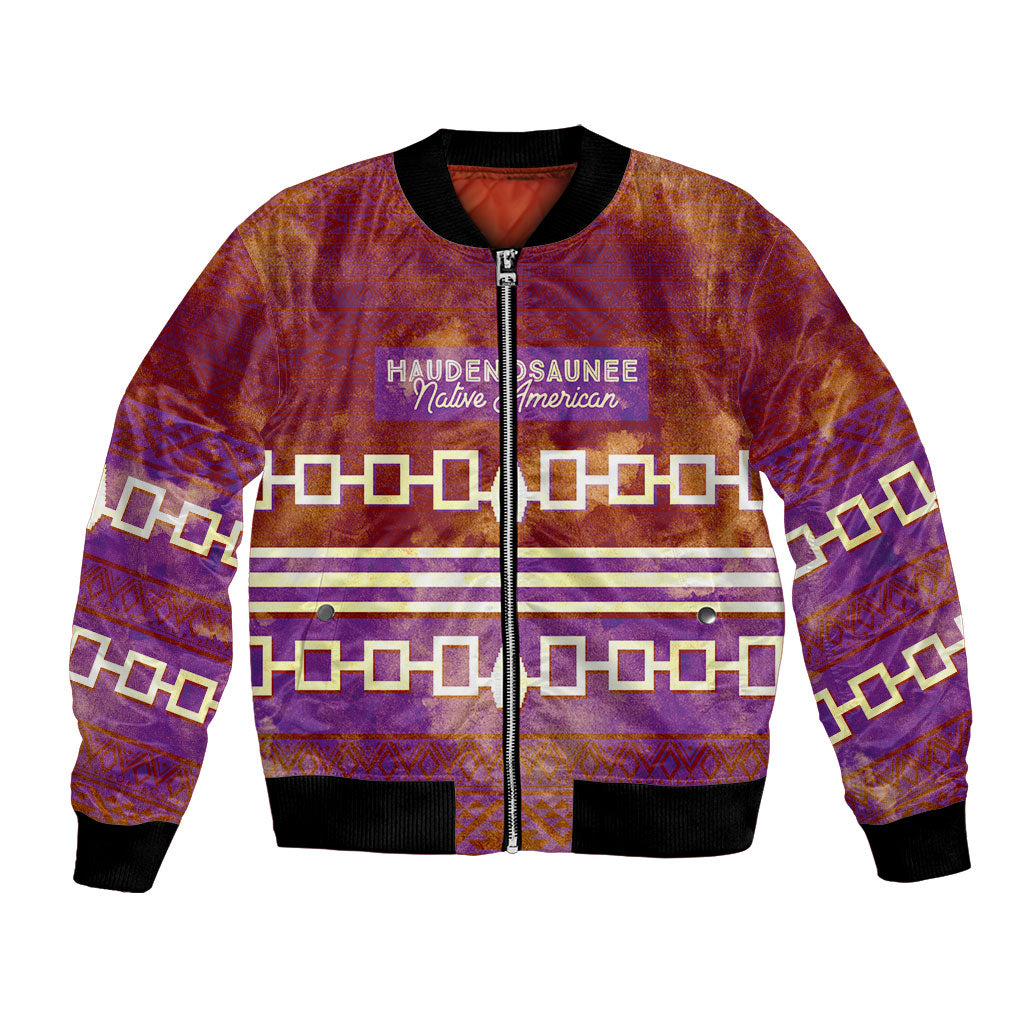 Proud Haudenosaunee Native American Bomber Jacket Iroquois Belt Pattern Vintage Tribal Graphic Art