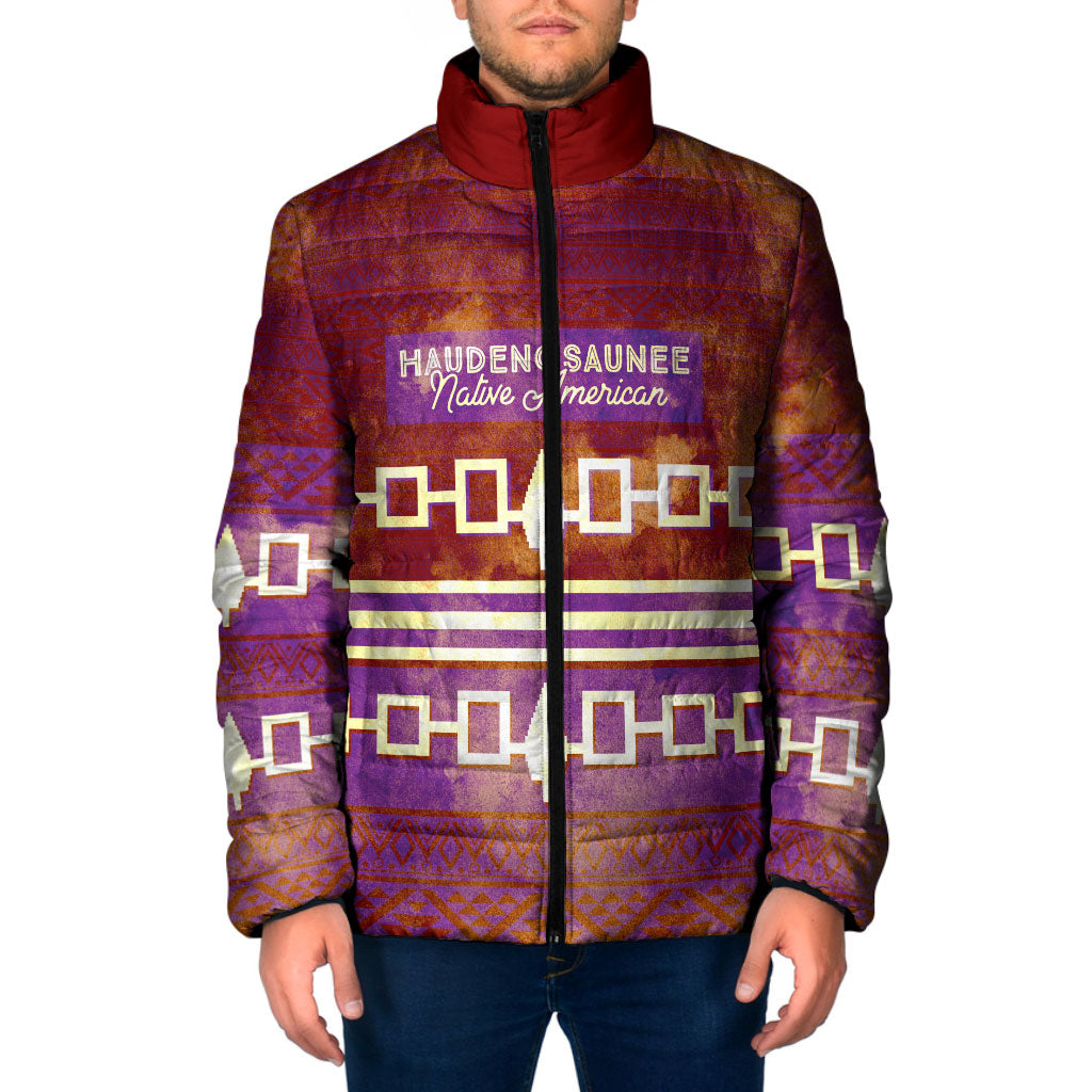 Proud Haudenosaunee Native American Padded Jacket Iroquois Belt Pattern Vintage Tribal Graphic Art