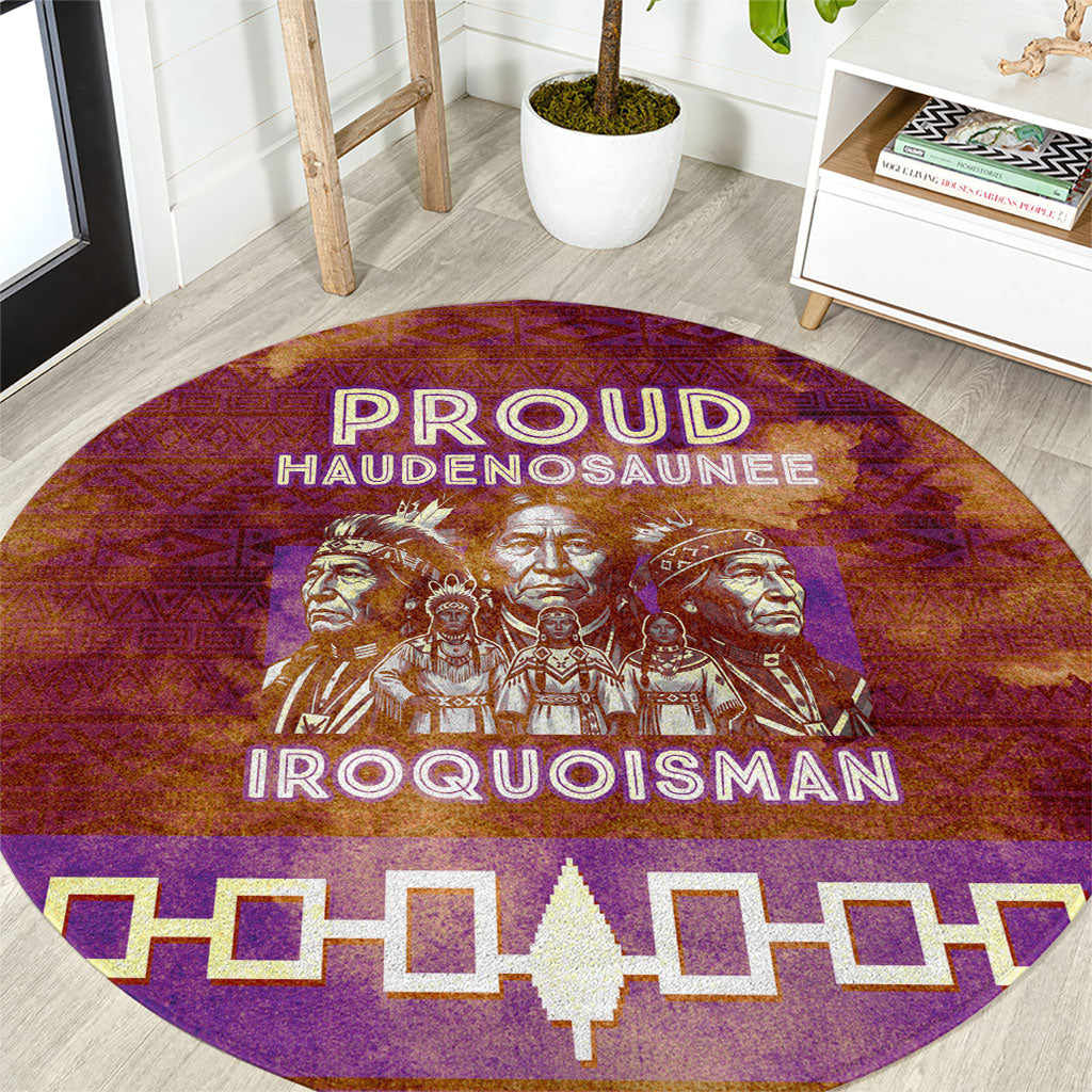 Proud Haudenosaunee Native American Round Carpet Iroquois Belt Pattern Vintage Tribal Graphic Art