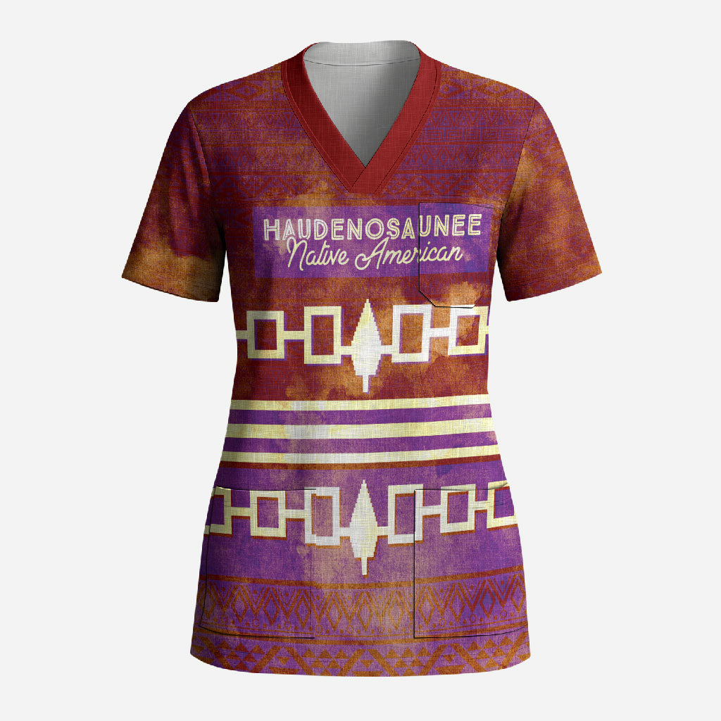 Proud Haudenosaunee Native American Scrub Top Iroquois Belt Pattern Vintage Tribal Graphic Art