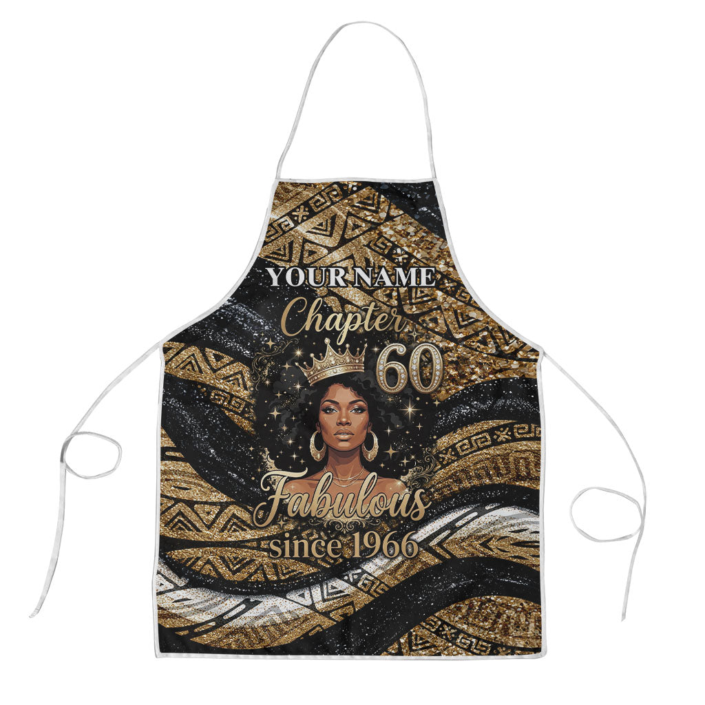Personalized African Queen 60th Birthday Apron Gold Glitter Afro Crown - Chapter 60 Black Excellence