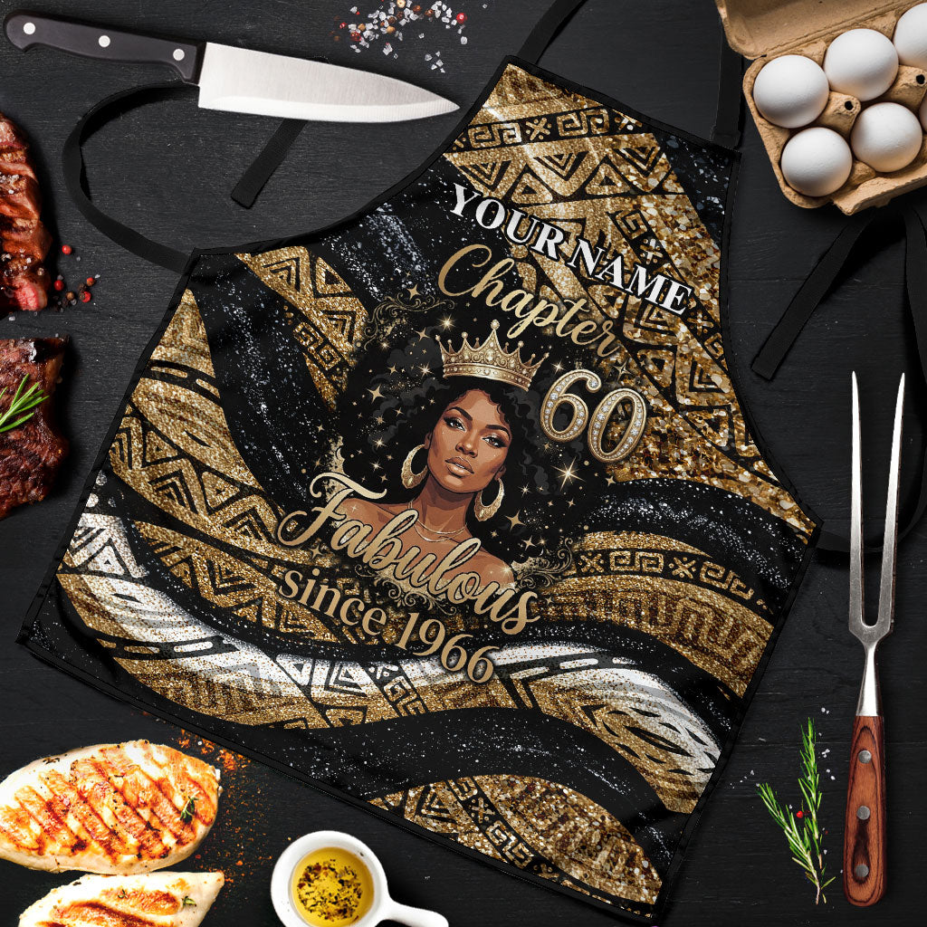 Personalized African Queen 60th Birthday Apron Gold Glitter Afro Crown - Chapter 60 Black Excellence