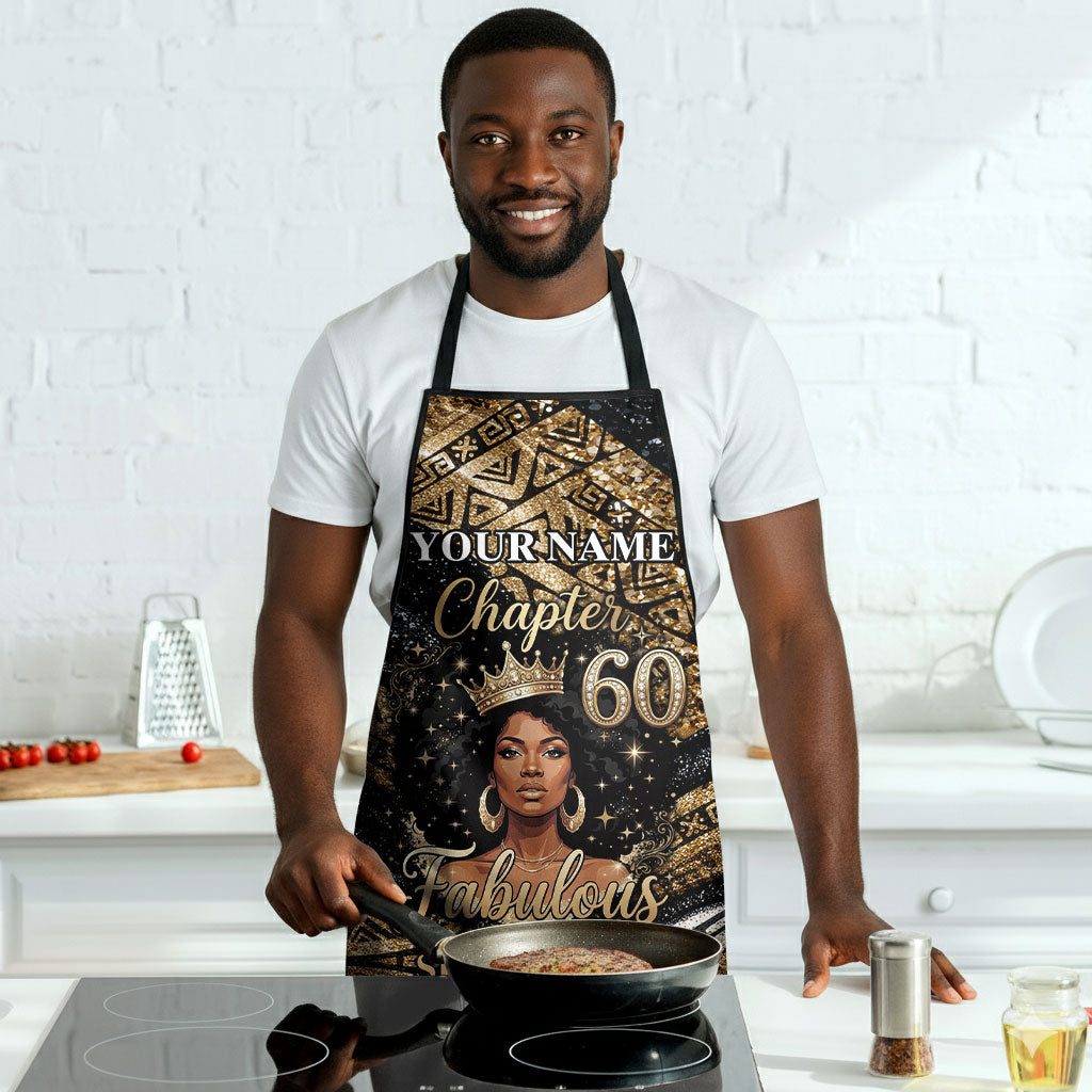 Personalized African Queen 60th Birthday Apron Gold Glitter Afro Crown - Chapter 60 Black Excellence