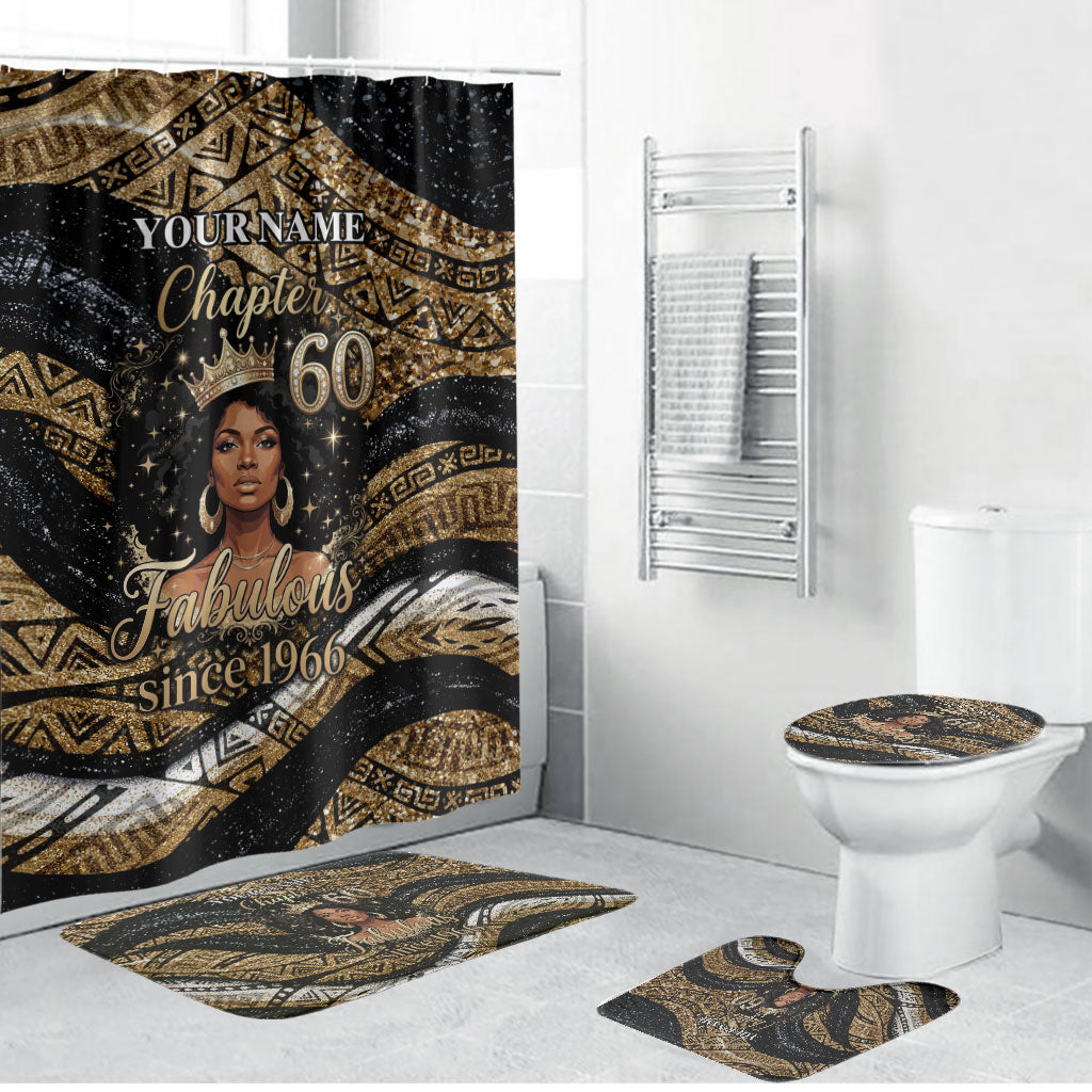 Personalized African Queen 60th Birthday Bathroom Set Gold Glitter Afro Crown - Chapter 60 Black Excellence
