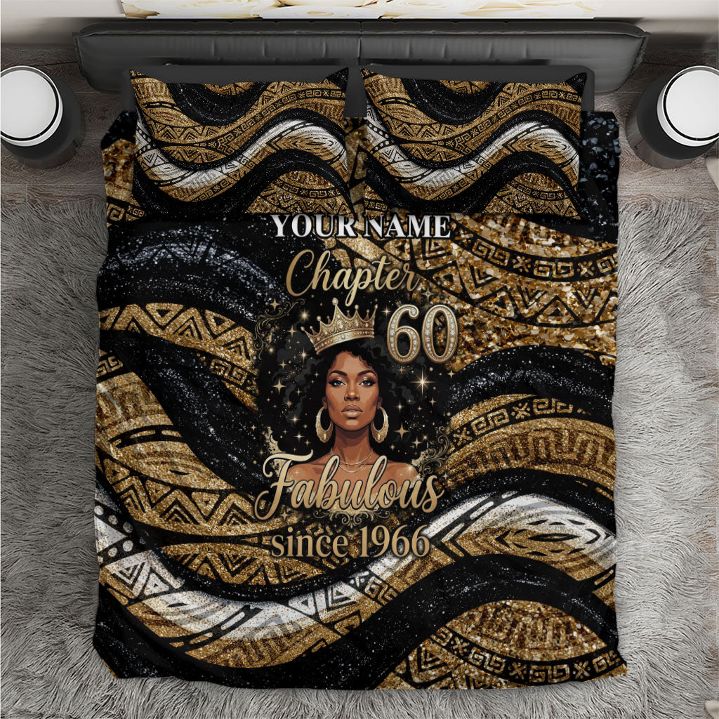 Personalized African Queen 60th Birthday Bedding Set Gold Glitter Afro Crown - Chapter 60 Black Excellence