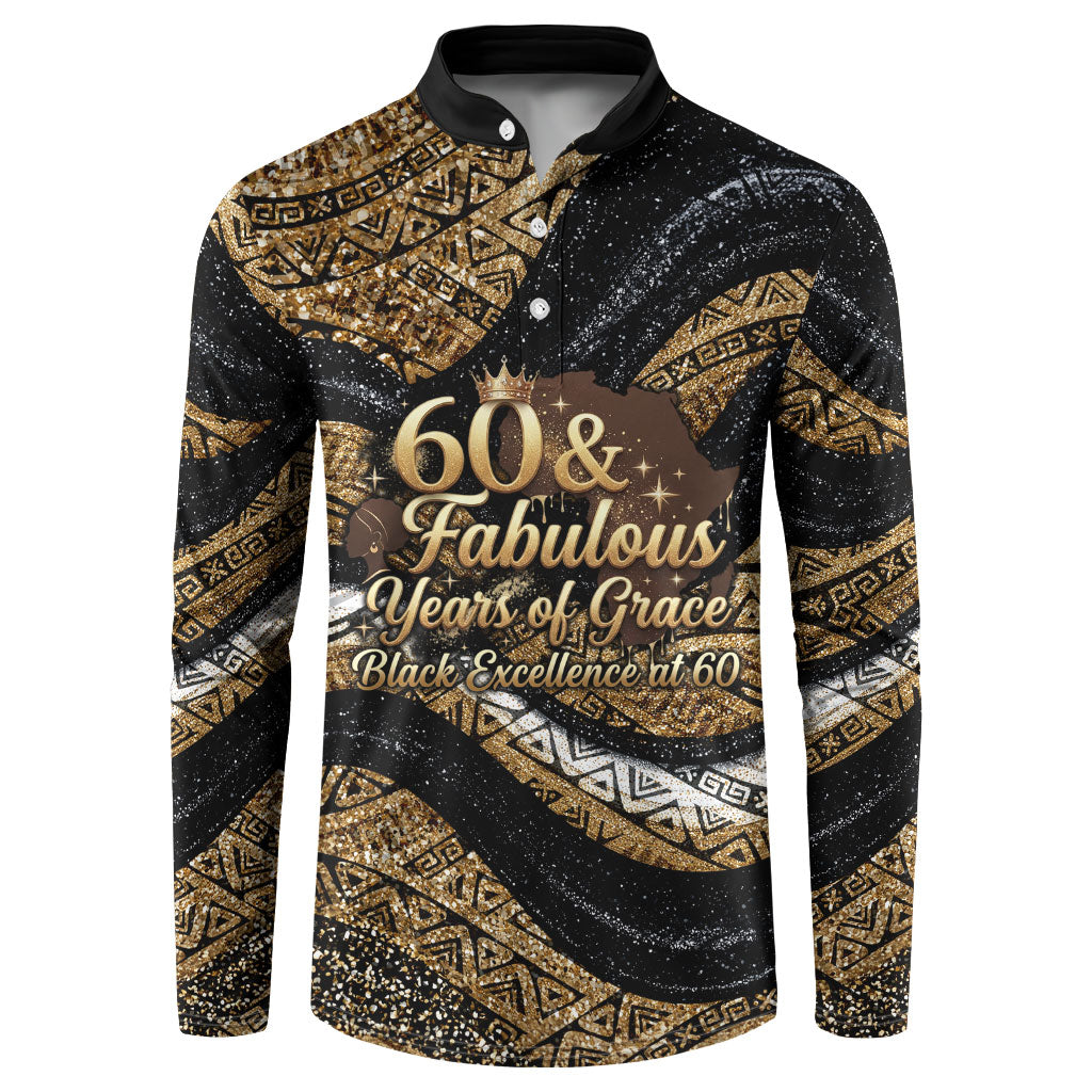 Personalized African Queen 60th Birthday Button Sweatshirt Gold Glitter Afro Crown - Chapter 60 Black Excellence