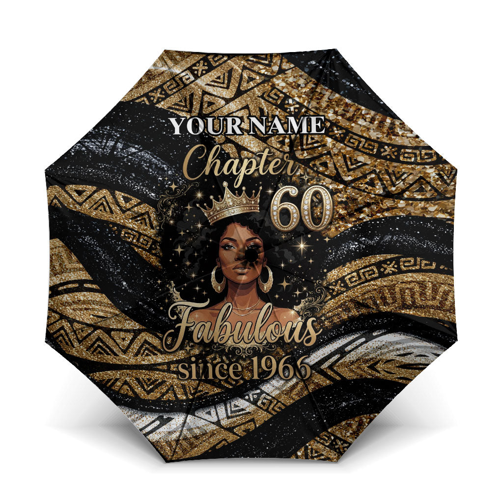 Personalized African Queen 60th Birthday Umbrella Gold Glitter Afro Crown - Chapter 60 Black Excellence