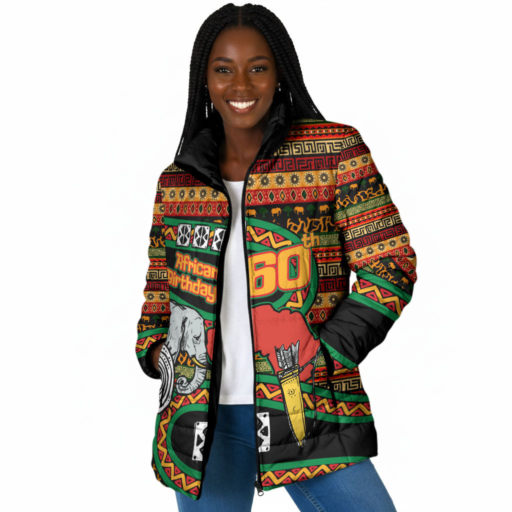 Personalized African 60th Birthday Padded Jacket Traditional Tribal Pattern Elephant Mask Art