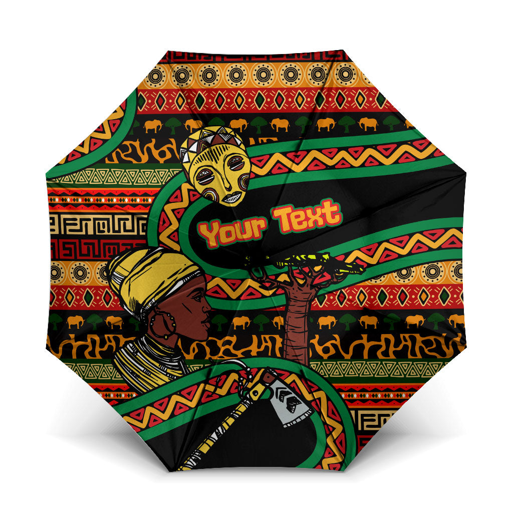 Personalized African 60th Birthday Umbrella Traditional Tribal Pattern Elephant Mask Art
