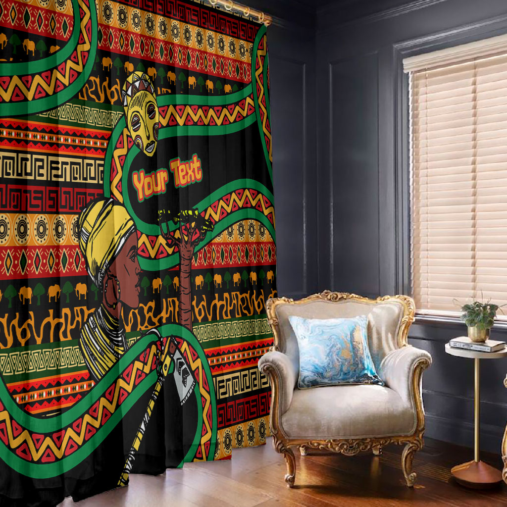 Personalized African 60th Birthday Window Curtain Traditional Tribal Pattern Elephant Mask Art
