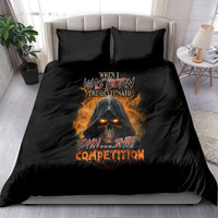 Black reaper graphic bedding set with flaming skull and stylized text