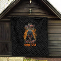 Black quilted outdoor throw with devil graphic and orange flame details