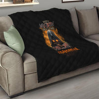 Black quilted sofa throw blanket with centered devil fire graphic