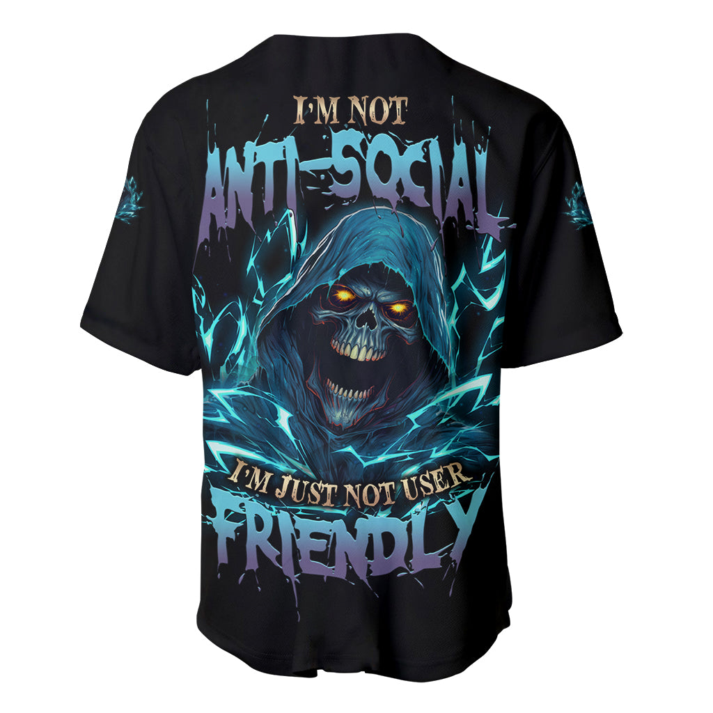 I'm Not Anti-social Mad Reaper Skull Baseball Jersey - Wonder Print Shop