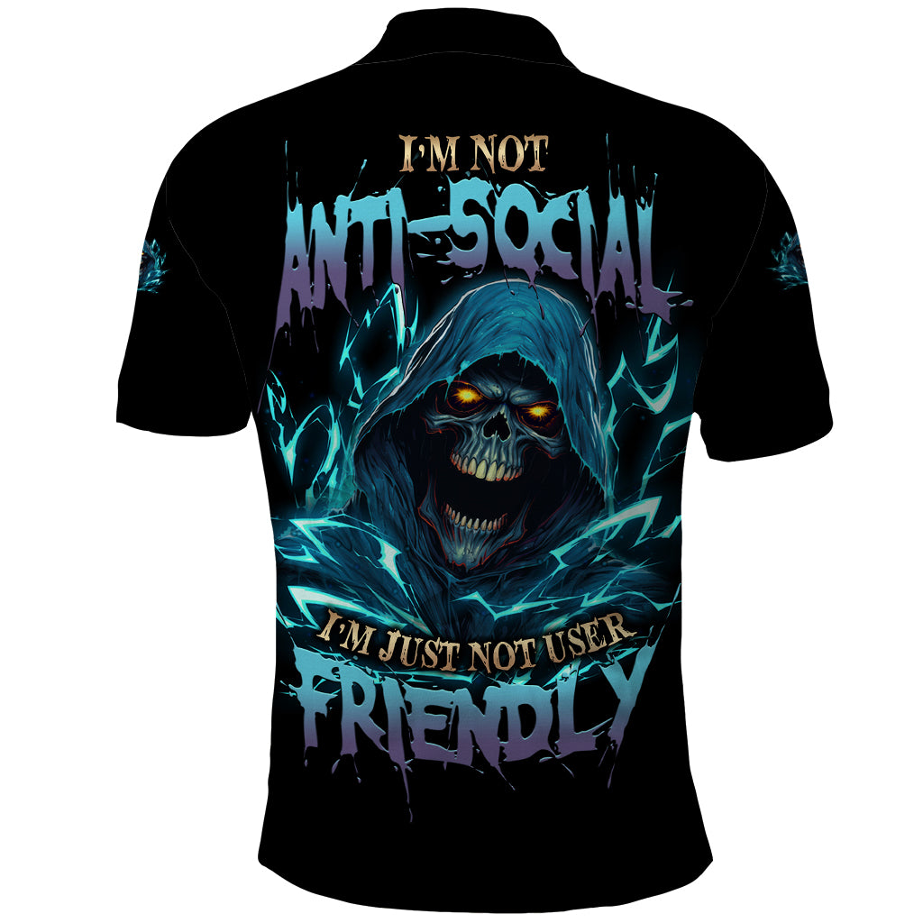 I'm Not Anti-social Mad Reaper Skull Polo Shirt - Wonder Print Shop