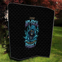Black diamond-quilt throw blanket with blue skull and flame-like light accents