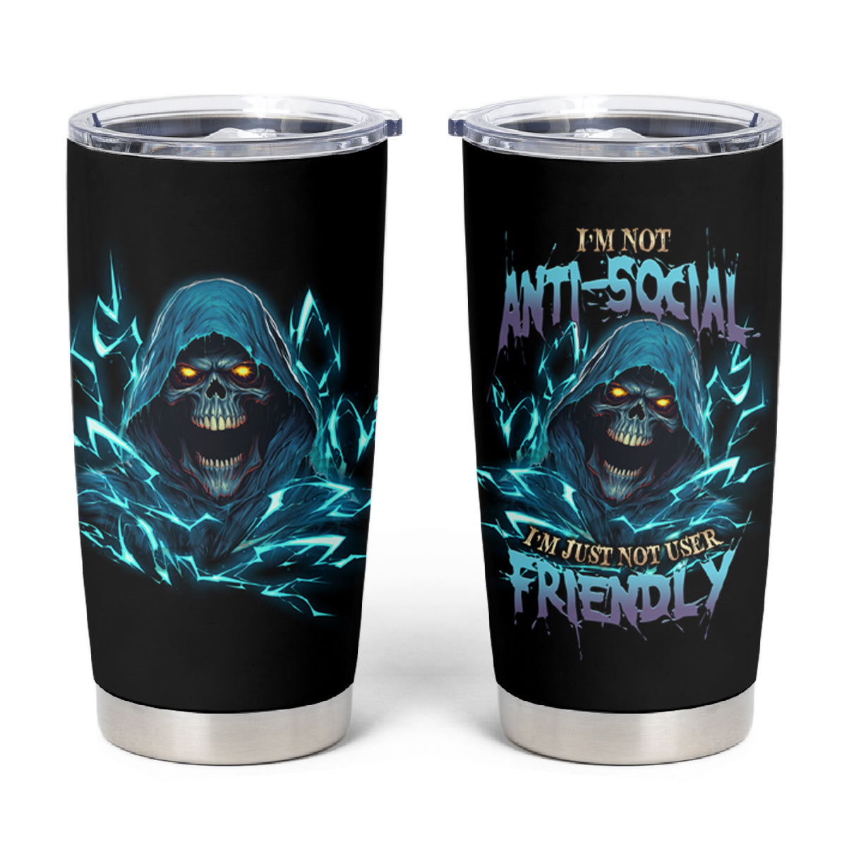 I'm Not Anti-social Mad Reaper Skull Tumbler Cup