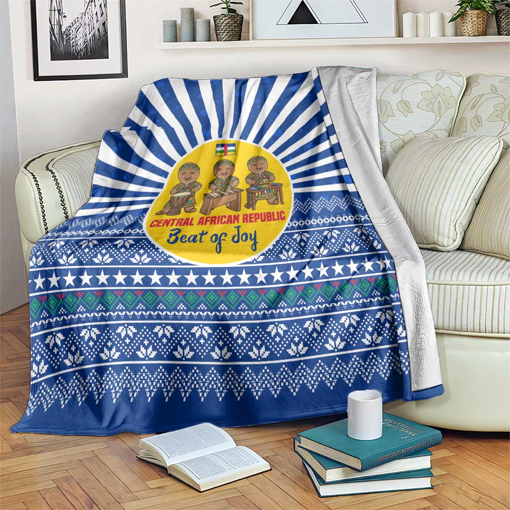 Central African Republic Christmas Blanket with Drumming Kids Beat of Joy Tribal Pattern and Snowflakes - Wonder Print Shop