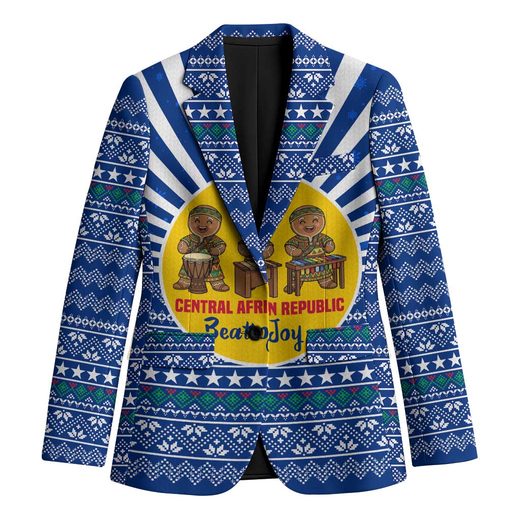 Central African Republic Christmas Blazer with Drumming Kids Beat of Joy Tribal Pattern and Snowflakes - Wonder Print Shop