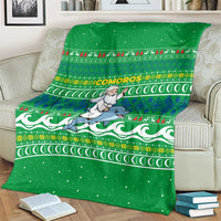 Comoros Christmas Blanket with Santa Riding Dolphin Ocean Waves Crescent Moon and Tribal Pattern - Wonder Print Shop