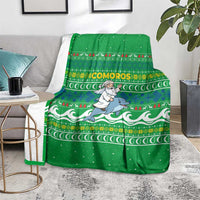 Comoros Christmas Blanket with Santa Riding Dolphin Ocean Waves Crescent Moon and Tribal Pattern - Wonder Print Shop