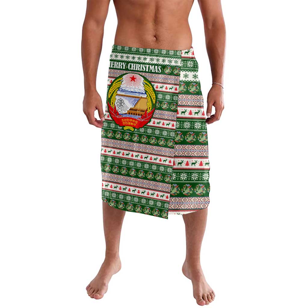 North Korea Christmas Lavalava with Green-Red Design, National Emblem, and Festive Snowflake Motif - Wonder Print Shop
