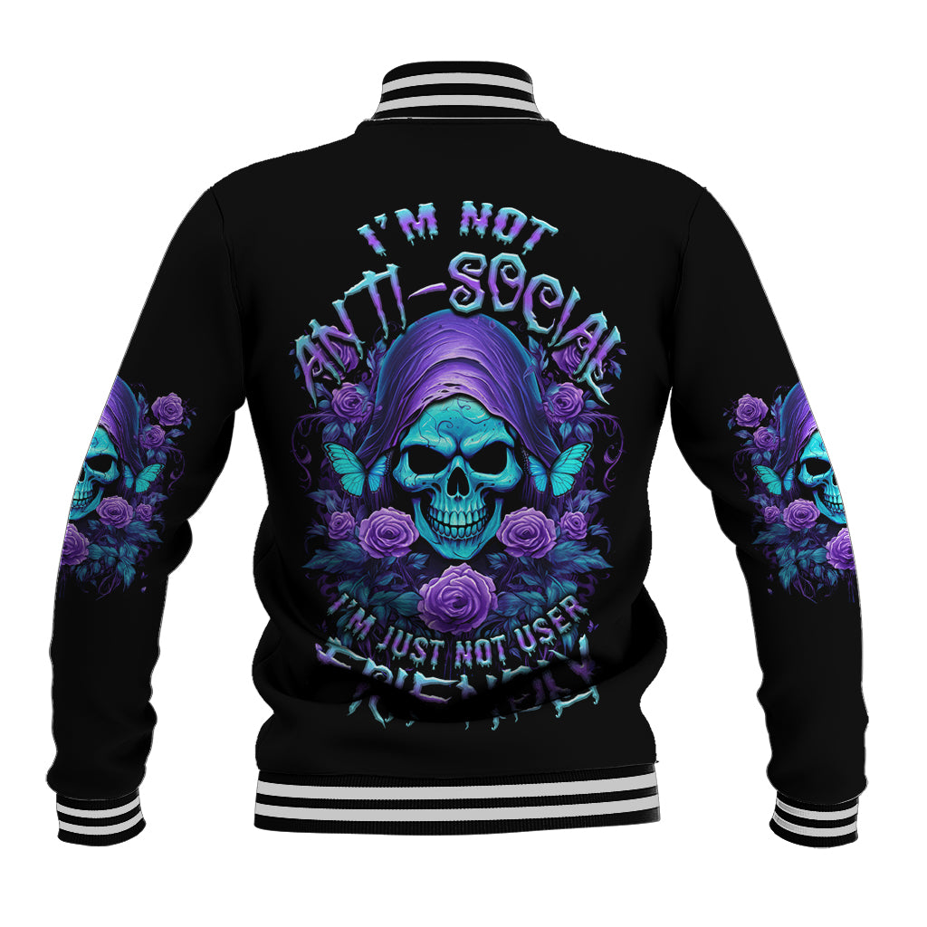 I'm Not Anti-social Mad Reaper Skull Baseball Jacket - Wonder Print Shop