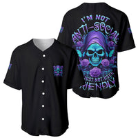 Two black baseball jerseys: skull front chest logo and large back skull graphic