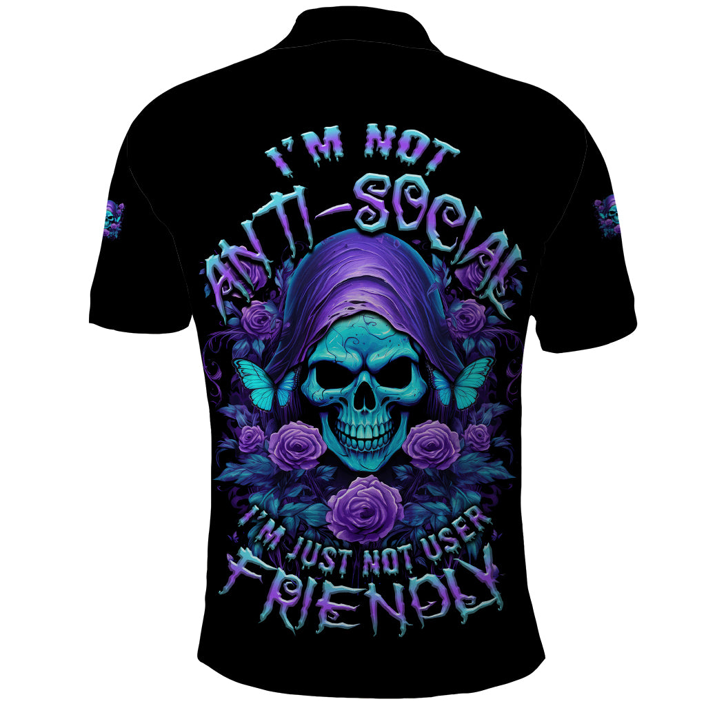 I'm Not Anti-social Mad Reaper Skull Polo Shirt - Wonder Print Shop