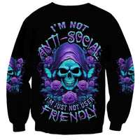 Black unisex sweatshirt with neon skull, roses, and butterflies graphic on front