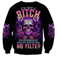 Unisex black crewneck sweatshirt with multicolor skull-and-butterfly front graphic