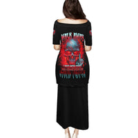 Black long dress with 3/4 sleeves and red graphic print on back