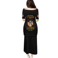 Black long dress with short sleeves and skull graphic print on back