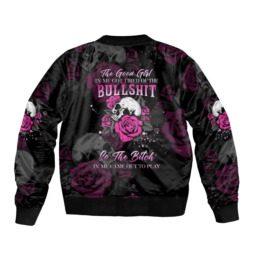 The Good Girl In Me Got Tired Skull Rose Bomber Jacket - Wonder Print Shop