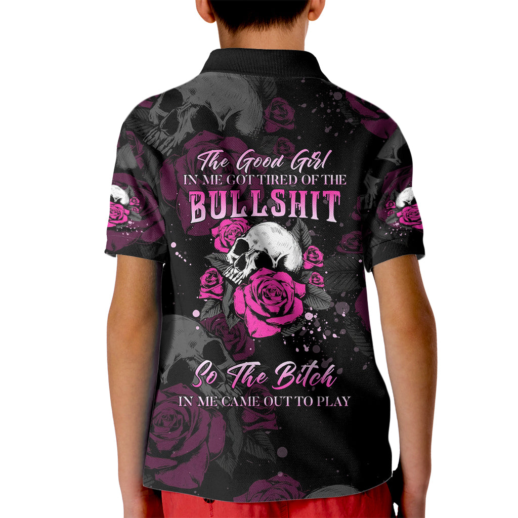 The Good Girl In Me Got Tired Skull Rose Kid Polo Shirt - Wonder Print Shop