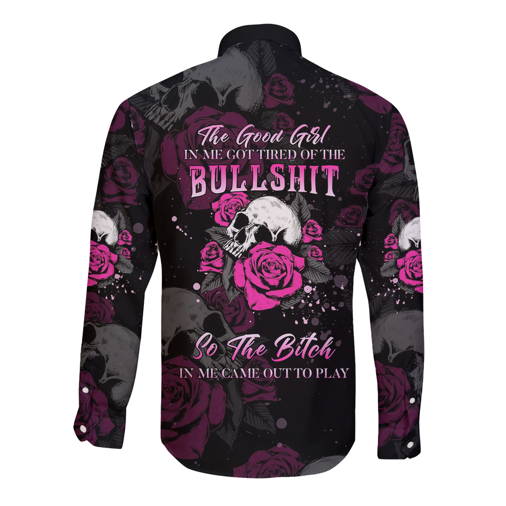 The Good Girl In Me Got Tired Skull Rose Long Sleeve Button Shirt - Wonder Print Shop