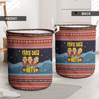 Funny Nutcracker Christmas Laundry Basket with Crack Deez Nuts Quote and Holiday Pattern Design - Wonder Print Shop