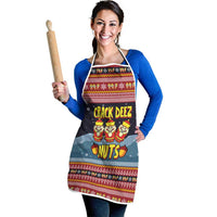 Funny Nutcracker Christmas Apron with Crack Deez Nuts Quote and Holiday Pattern Design - Wonder Print Shop