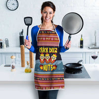 Funny Nutcracker Christmas Apron with Crack Deez Nuts Quote and Holiday Pattern Design - Wonder Print Shop