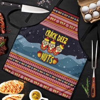 Funny Nutcracker Christmas Apron with Crack Deez Nuts Quote and Holiday Pattern Design - Wonder Print Shop